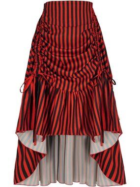 Women's Renaissance Steampunk High Low Victorian Striped Red/Black Skirt